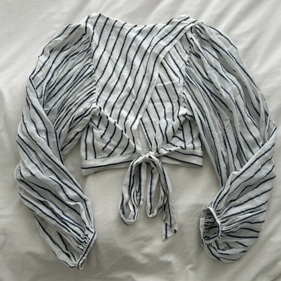 Striped top with balloon sleeves - Picture 2 of 2